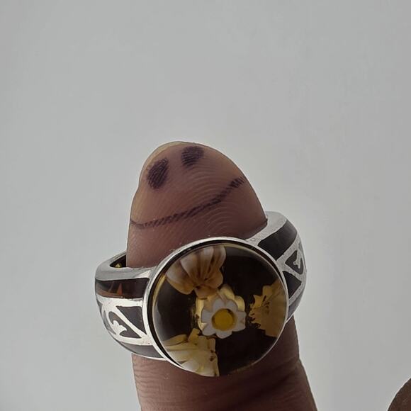 Alan K Sterling Silver 925 Millefiori Murano Glass Statement Ring Size 9 Italy